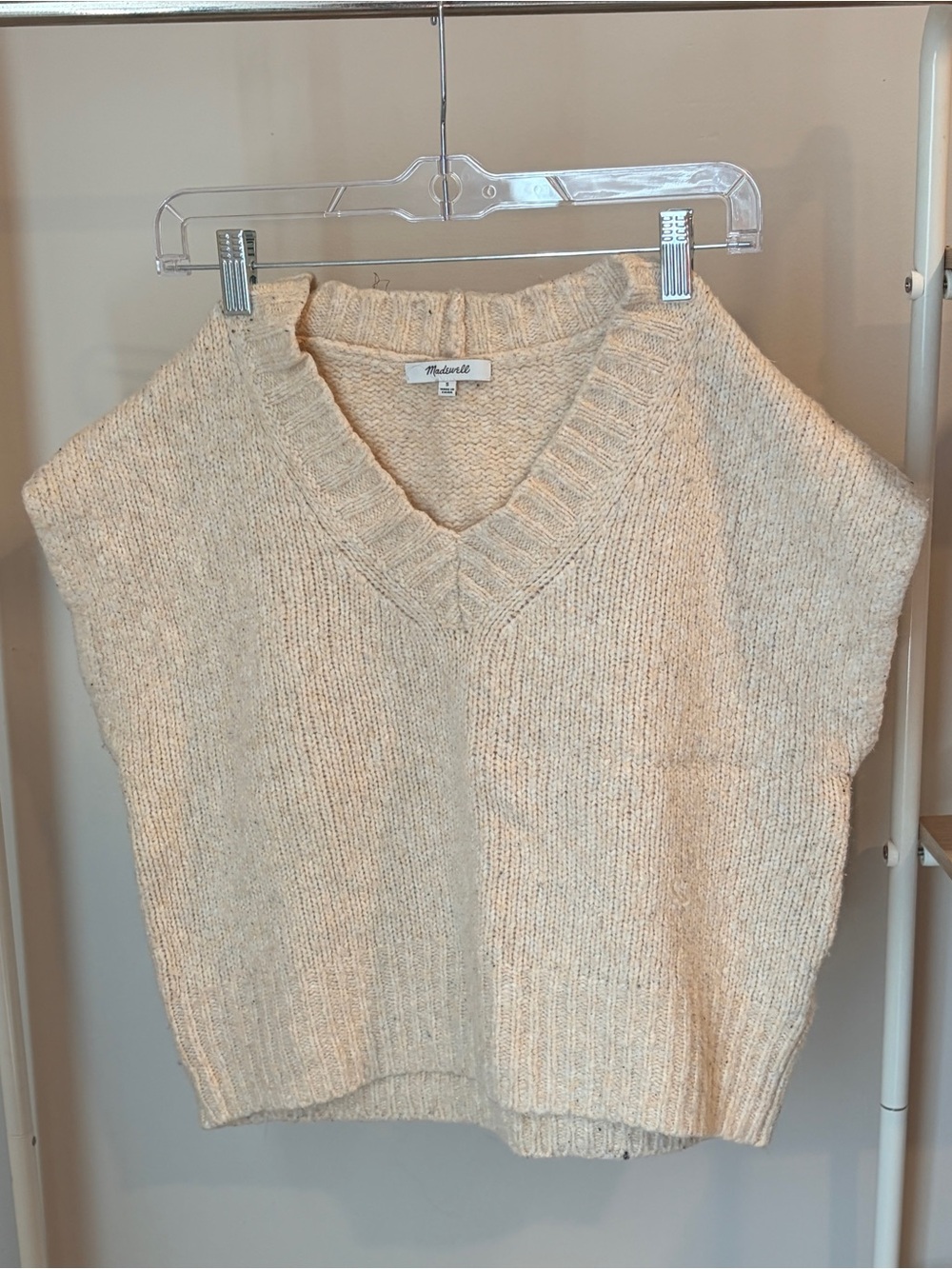 Madewell Cream V-Neck Knit Sweater Vest